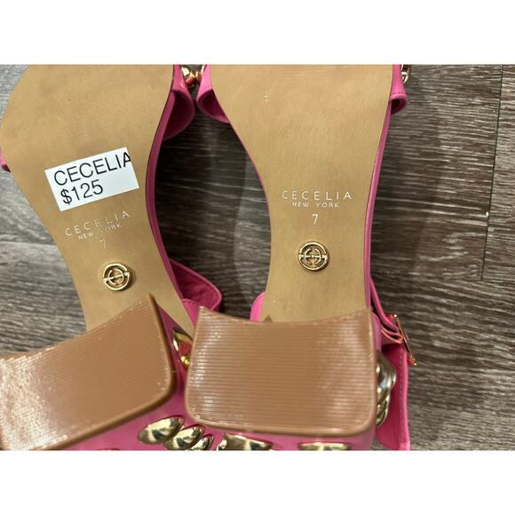 NWT Cecelia New York Gail Studded Block Heel Sandals in Pink Leather Size 7M - Picture 16 of 16